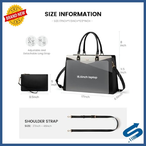 Leather Laptop Tote Bag for 15.6 Inch Computer Business Office Work - Picture 5 of 7